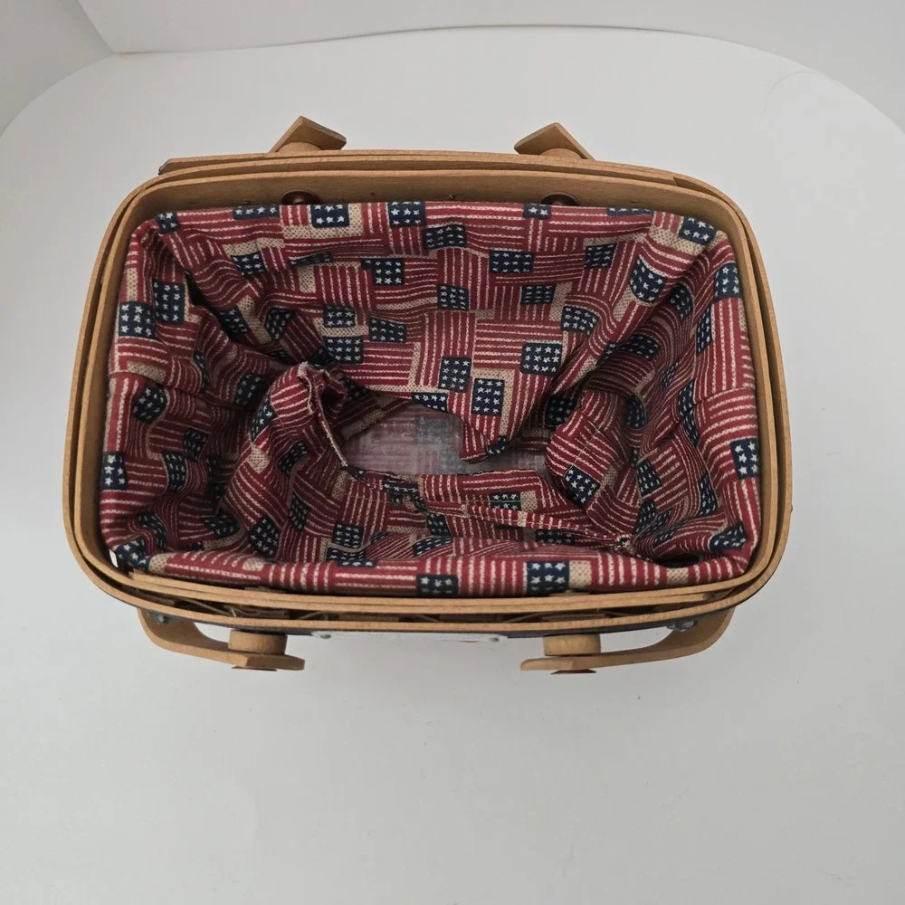 Longaberger 2002 Bee Basket Old Glory Drawstring Liner Family Signatures
